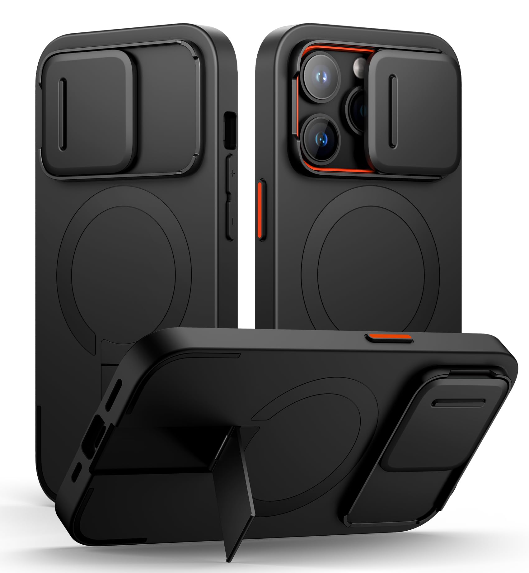 SURITCH for iPhone 14 Pro Case with Magnetic Camera Slide Cover and Adjustable Kickstand, Compatible with MagSafe, Shockproof Bumper Case Slim