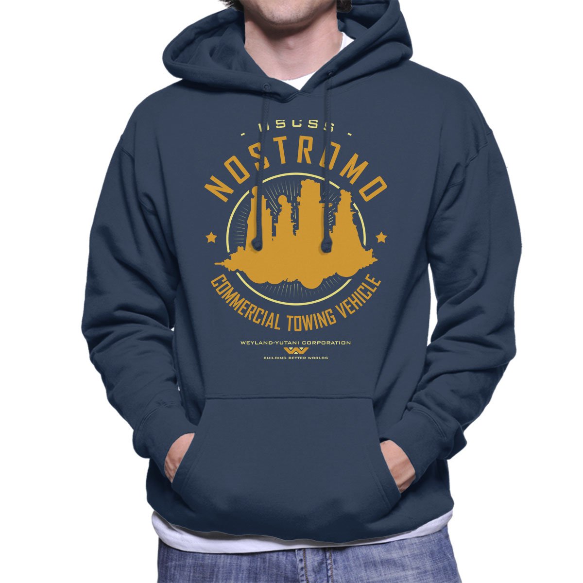 Cloud City 7 Men's Navy Blue Uscss Nostromo Starfreighter Alien Hooded Sweatshirt, L