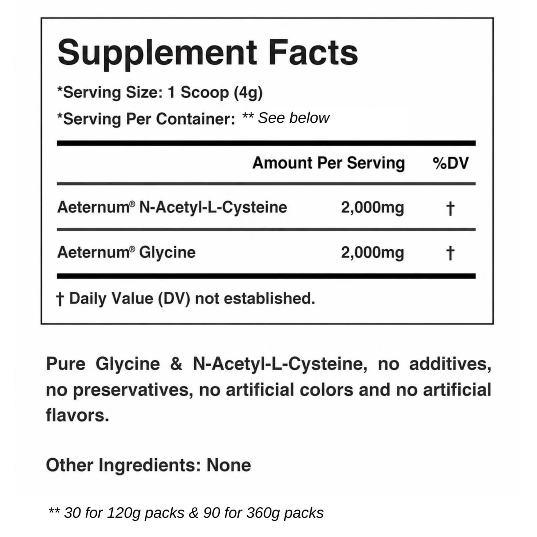 Aeternum Poudre de GLYNAC 360 g, glycine et N-acétyl-L-cystéine, 4 g par portion