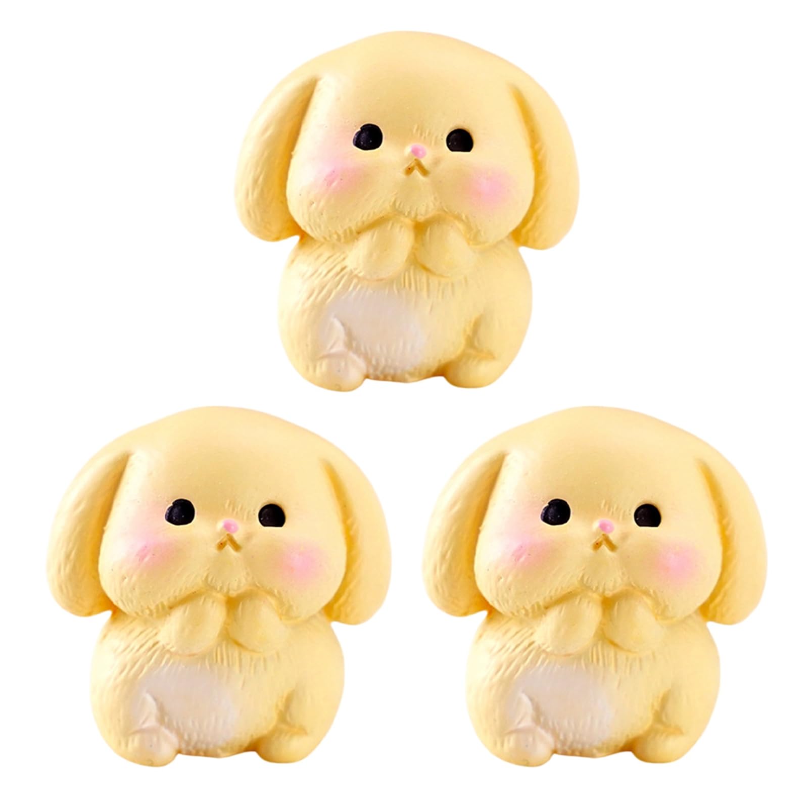 Virelynx 3 Pcs Mini Resin Rabbit Figurine – Tiny Cartoon Bunny Sculpture, Miniature Animal for Fairy Garden Moss Landscape DIY Plant
