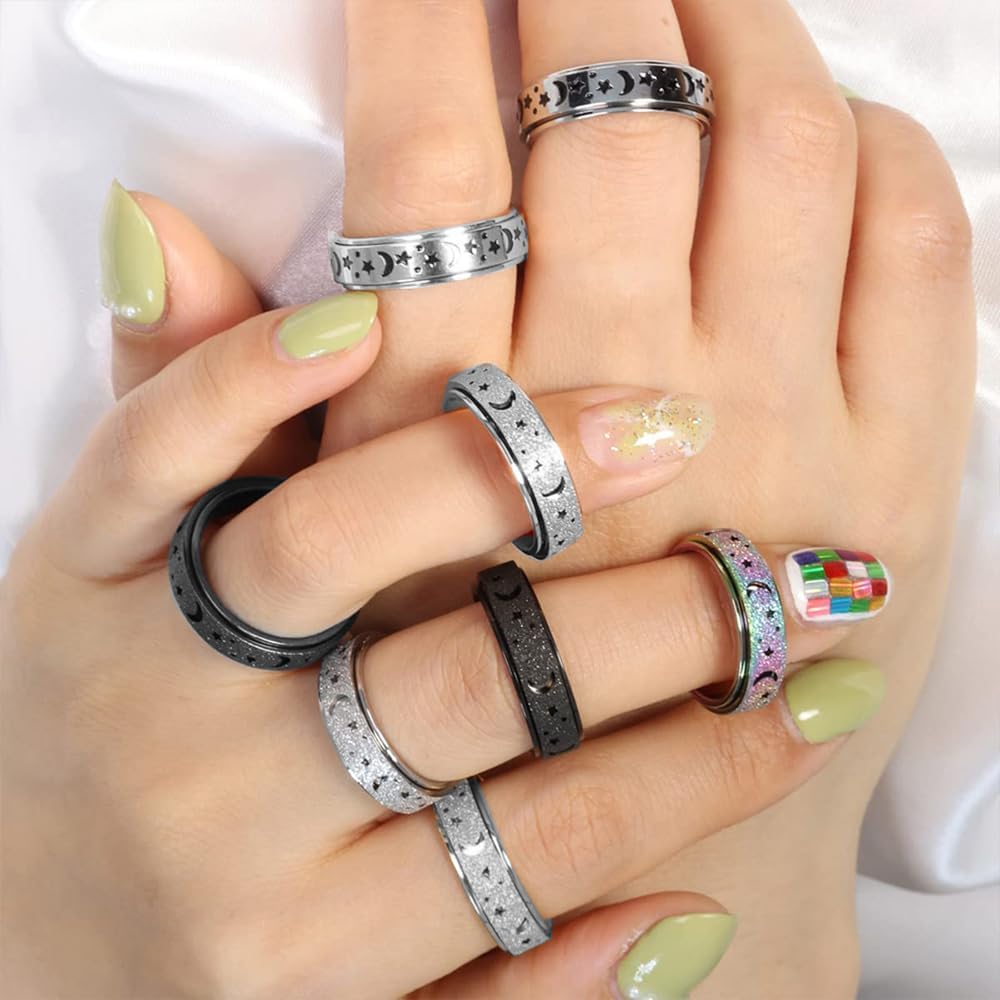 Spinner Ring for Anxiety Relief -Stainless Steel Fidget Ring, 3 Styles,Sizes 6-12, Smooth Rotation, Lightweight