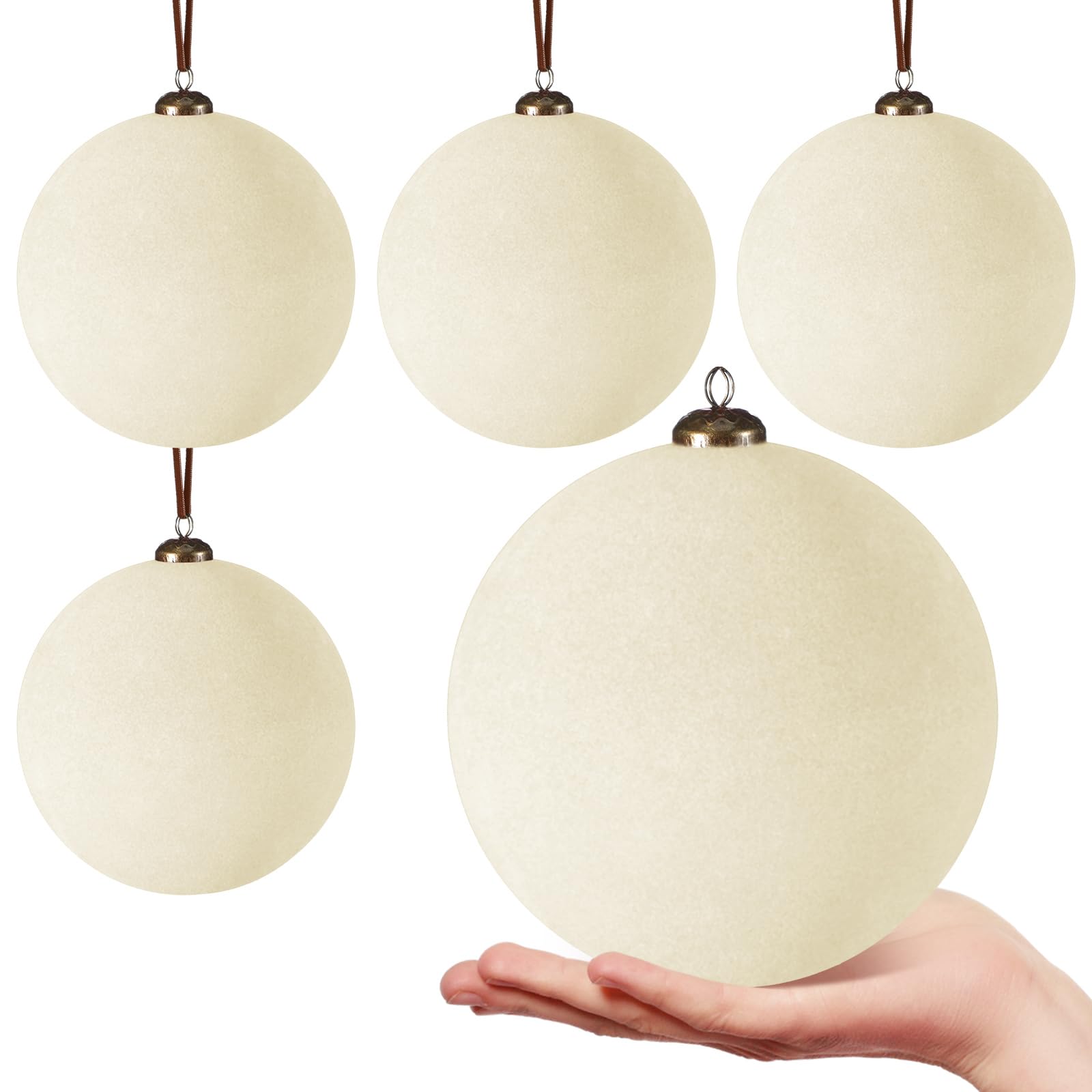 PullCrease 4 Pcs Large Velvet Christmas Balls 6 Inch Christmas Tree Decorations Christmas Ornaments Balls for Family Holiday Wedding Party Xmas Tree Hanging Decoration(Cream White)