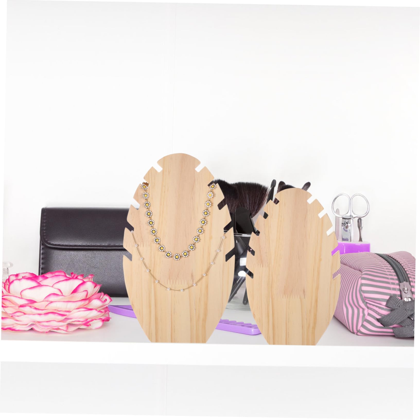 2 Stück Natürlicher Holz Schmuckständer Schlitzen Stabiles Schmuckdisplay für Halsketten Platzsparender Organizer für Schmuckaufbewahrung Langlebiges Holzdesign für Tisch und