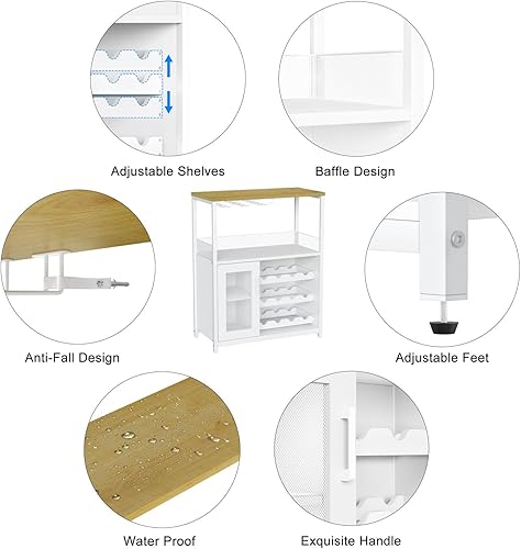 Miniatura 16 de IDEALHOUSE Armario de bar de vinos de 3 niveles con estante y cajón desmontable para vinos, aparador industrial y gabinete de buffet con soporte de