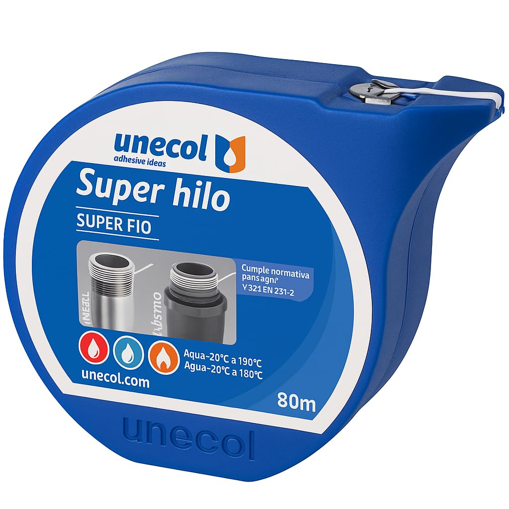 Unecol - Super Hilo Sellador para Tuberías Roscas Metálicas y Plásticas, teflón en hilo con junta de rosca para rosca de tubo y piezas de conexión, 80 m