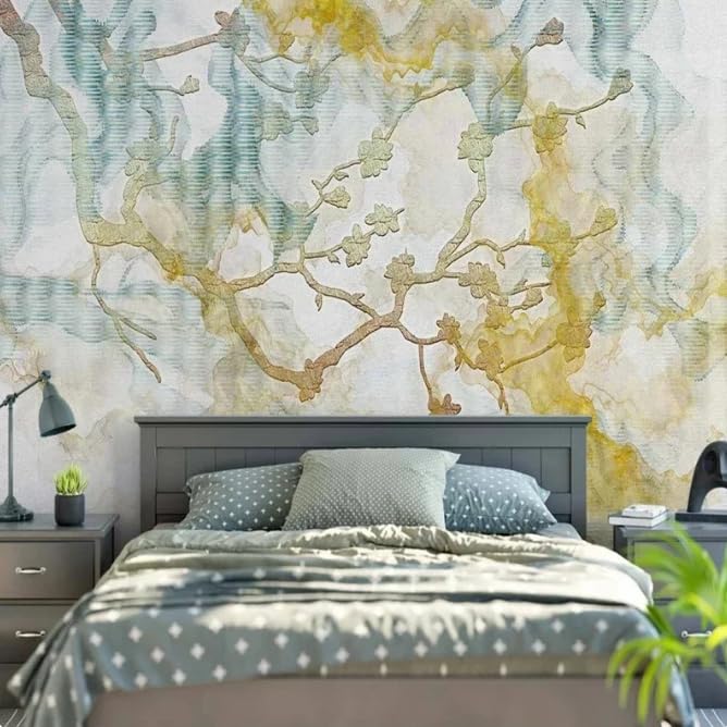 Papier peint fleurs retro chinois grand format pour masquer defauts mur salon - 4