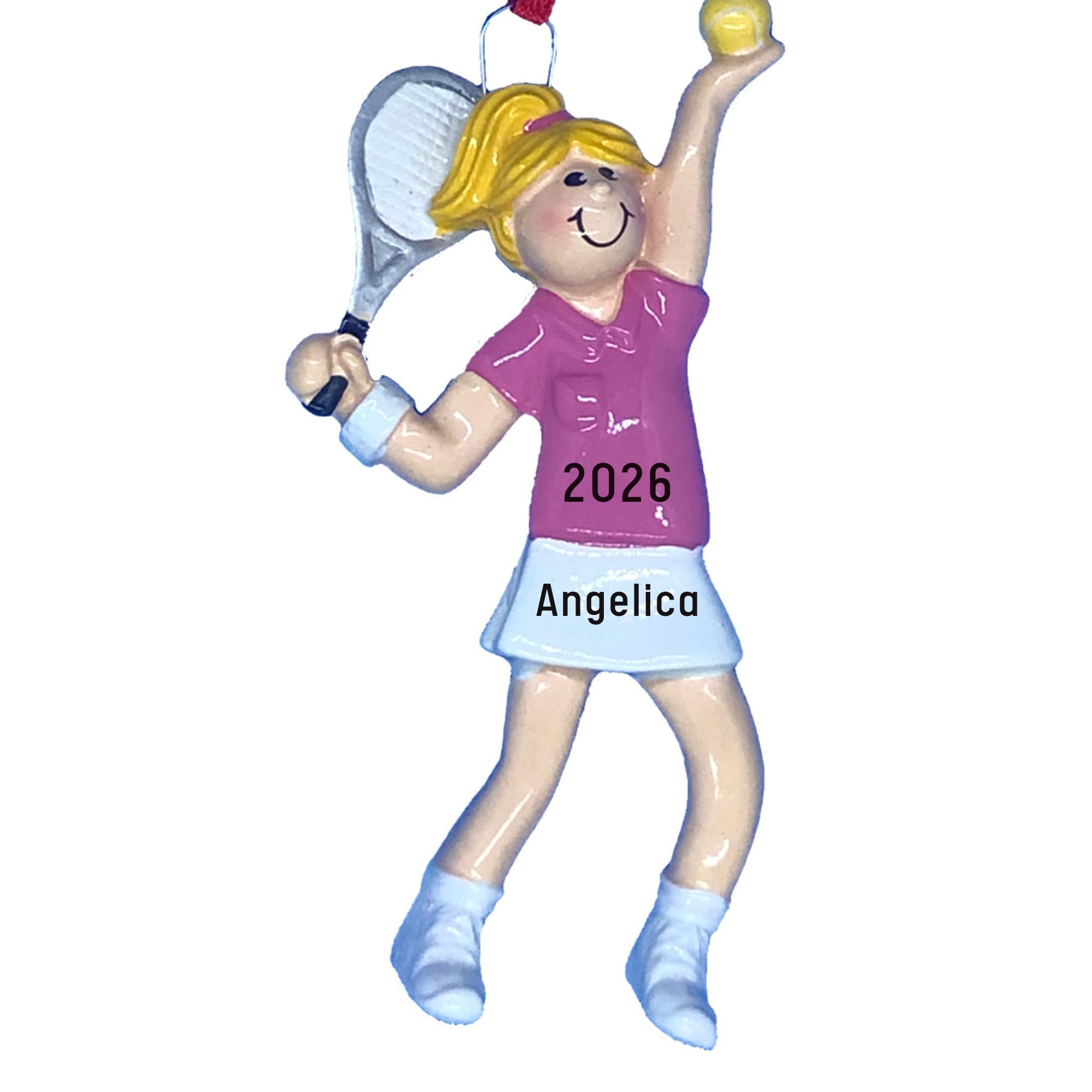 Personalised Tennis Player Blonde Yellow Hair Woman Christmas Ornament, Customised Name & Year Keepsake for Tennis Lovers, Athlete, Coach Xmas Tree Decoration โ image 1
