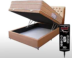 Colchão Massagem Com Controle Operacional Despertador + Base Box Baú + Cabeceira Casal (Bege Escuro Cabeceira Bege Esc)