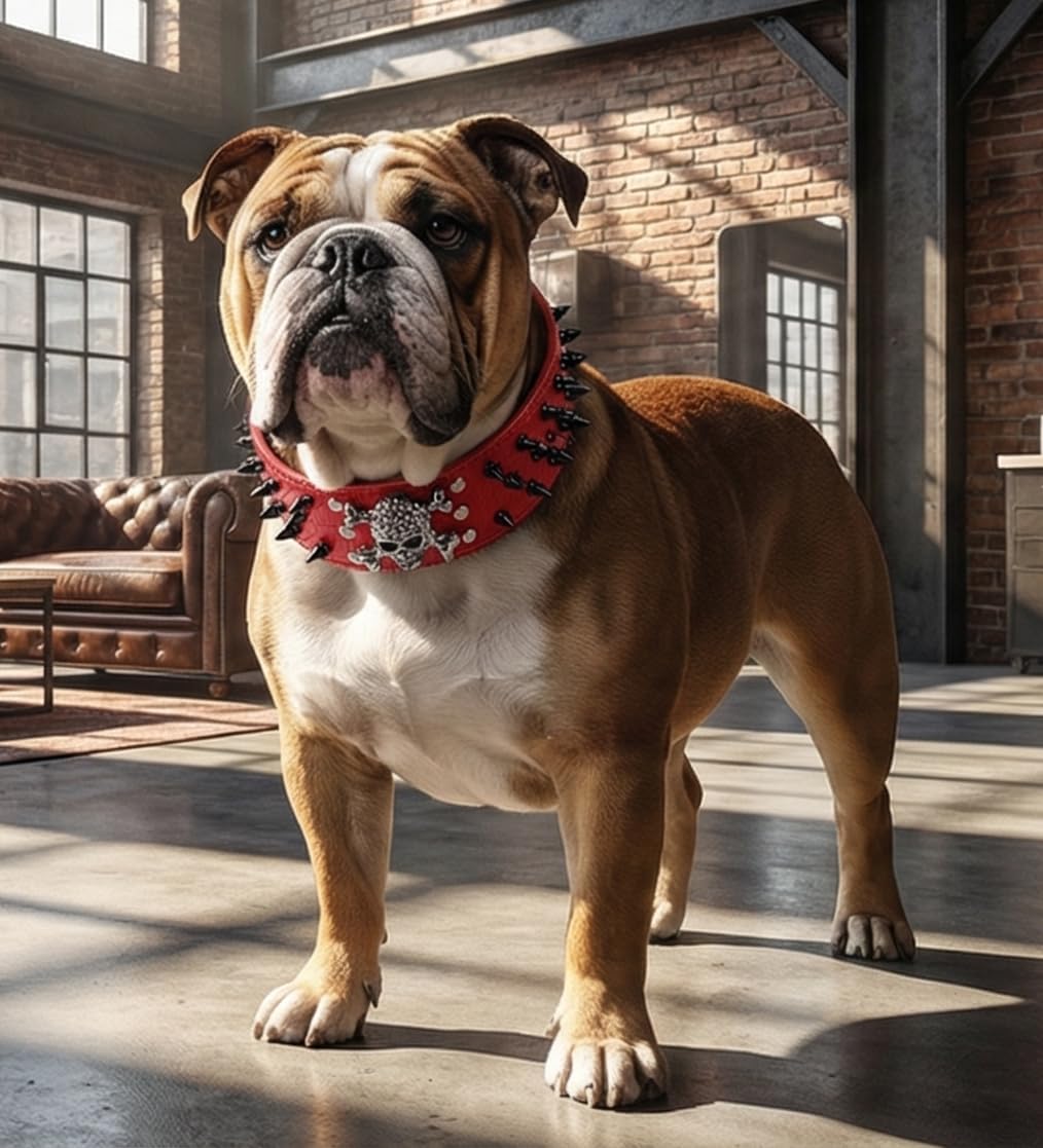 Leather Dog Collar, Spiked Studded Dog Collar for Medium Large Dogs Pit Bull Mastiff Bully Boxer (L, Red3)