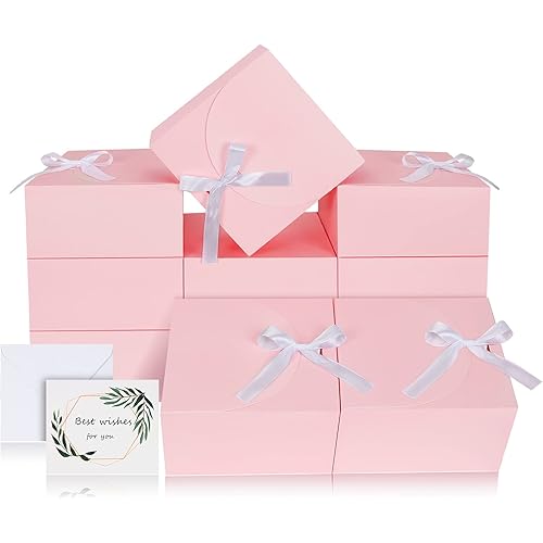 COTOPHER 12 Pack Gift Box 8x8x4 inches, Pink Gift Boxes with Lids ,Bridesmaid Proposal Gift Boxes for Presents, Birthday, Christmas, Bridal, Wedding, Party Favor, Graduations, Engagements (Pink, 8x8x4 inches)