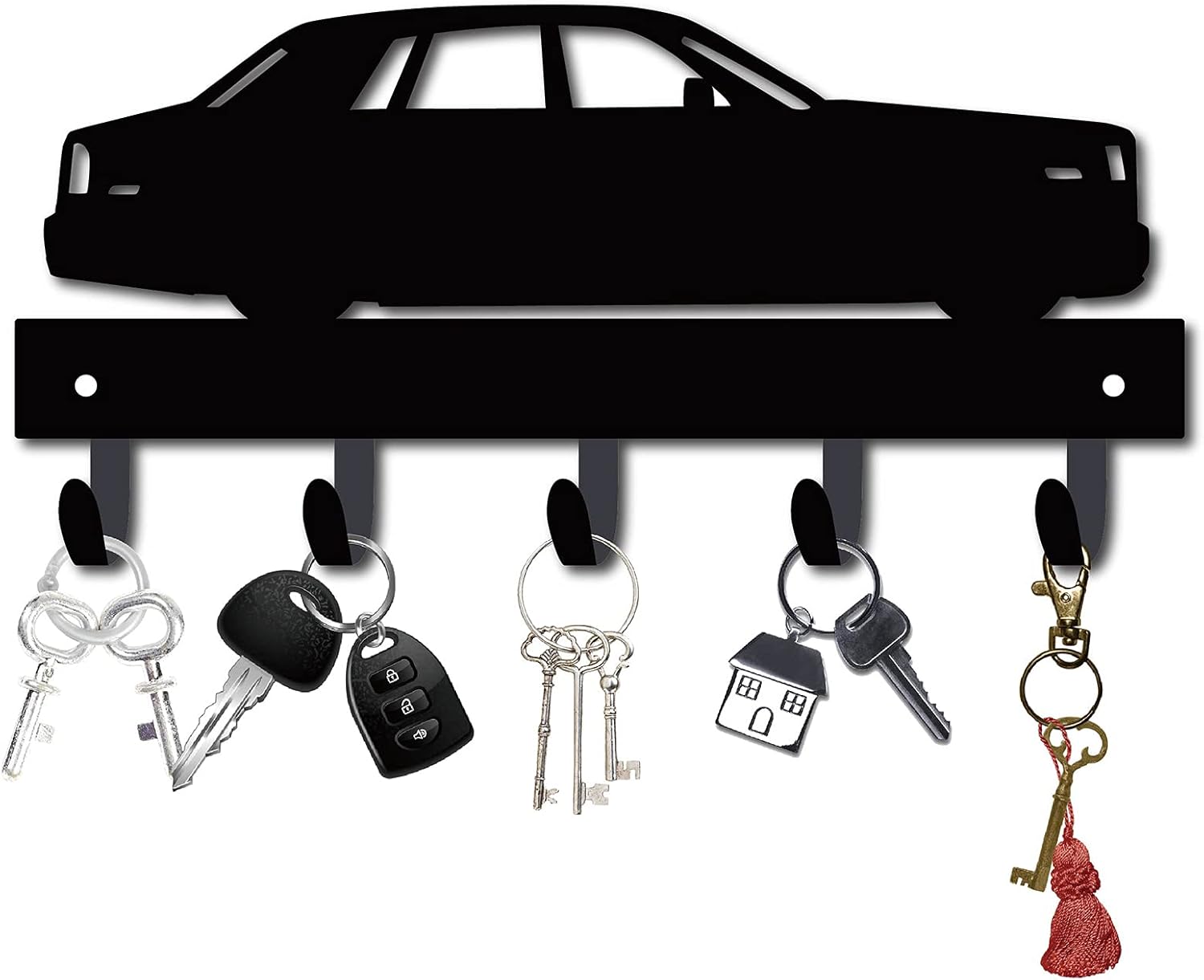 CREATCABIN Metal Key Holder Black Key Hooks Wall Mount Hanger Decor Car Pattern Iron Hanging Organizer Rock Decorative with 5 Hooks for Front Door Entryway Cabinet Hat Towel 10.6 x 5.1inches