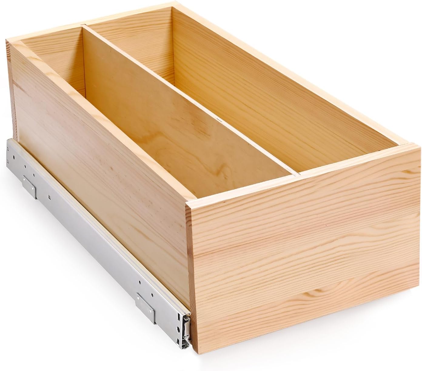Pull Out Cabinet Organizer with Divider, 11''W×21''D×7''H Soft Close Wood Drawer for Kitchen Pantry, Finished, Heavy-Duty, Bottom Assembly (Wood Drawer Part Width is 10'')