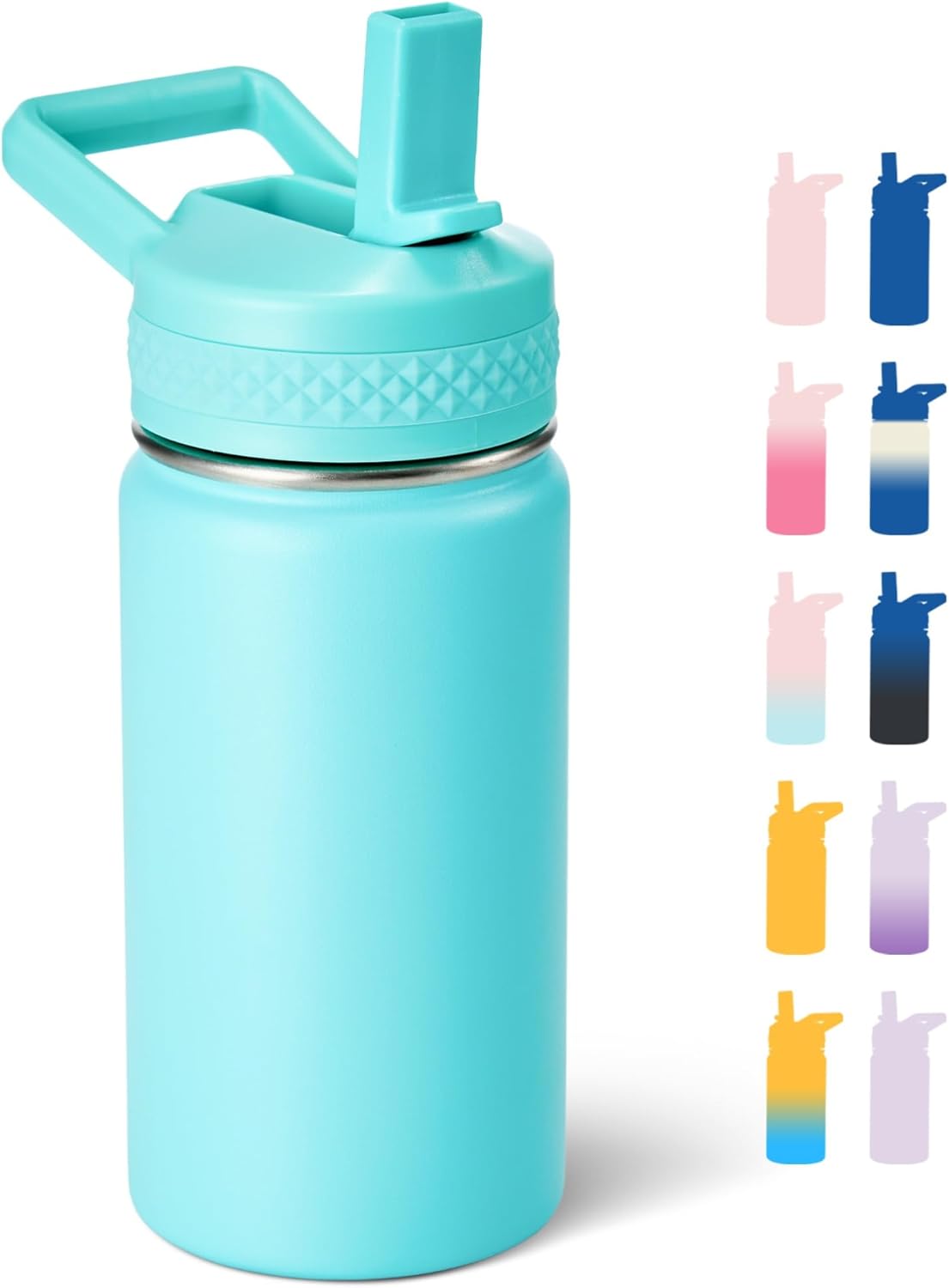 Fijinhom 12 oz Kids Water Bottle, Toddler Water Bottle with Straw, Boys&Girls Bottle for School, 304 Stainless Steel Vacuum Insulated Bottle for Kids, BPA-Free, Leak-Proof, Mint Green