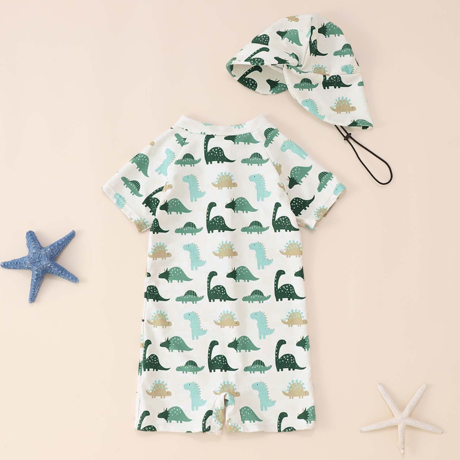 Generisch Sonnenschutz Anzug Junge Baby Jungen Bademode Set mit Hut Dinosaurier Badeanzug für Kleinkinder 0 3 Jahre Sommer Strand Schwimmoutfit Kinder Kleidung (Green, 1-2 Years)