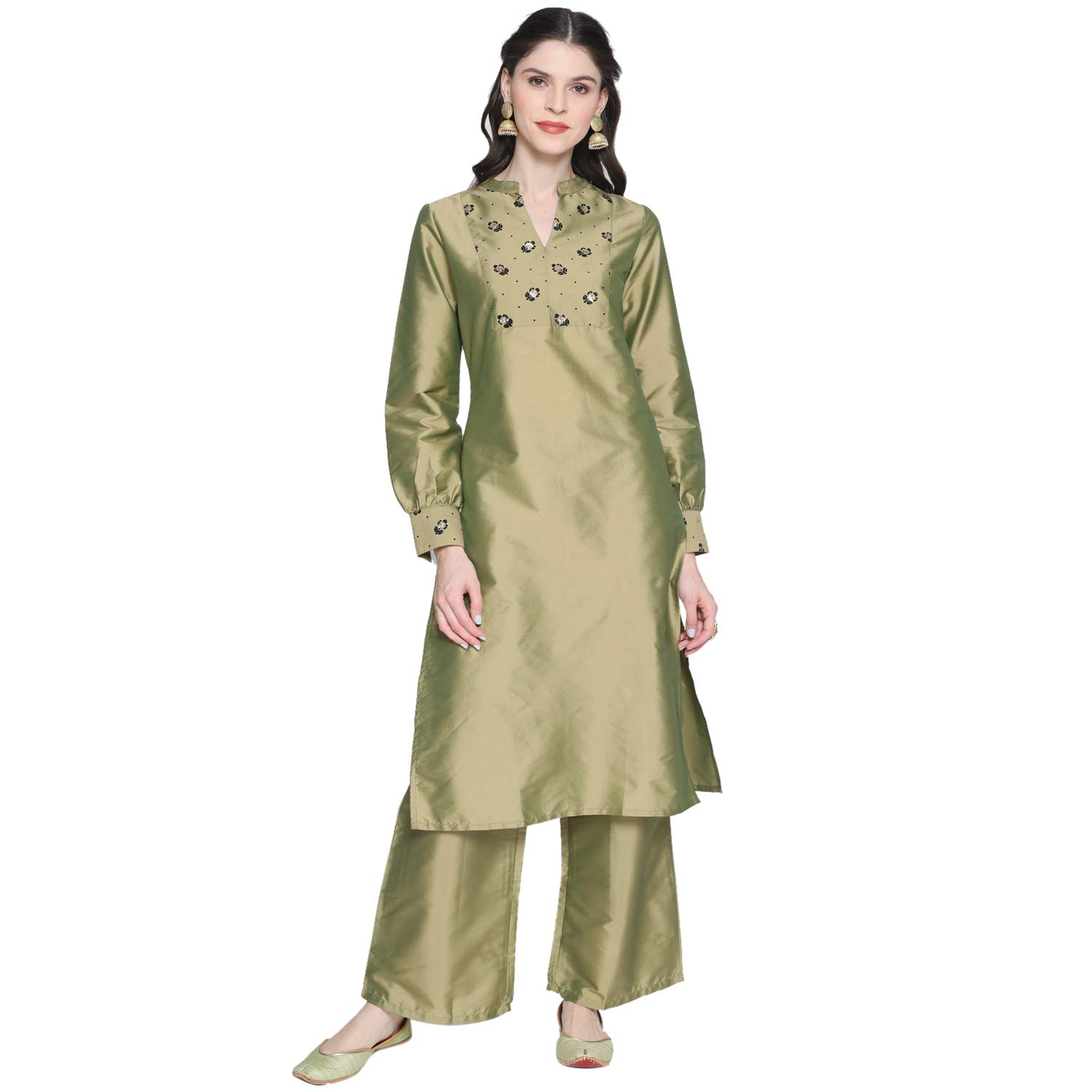 Women Green & Black Yoke Design Kurta with Palazzos