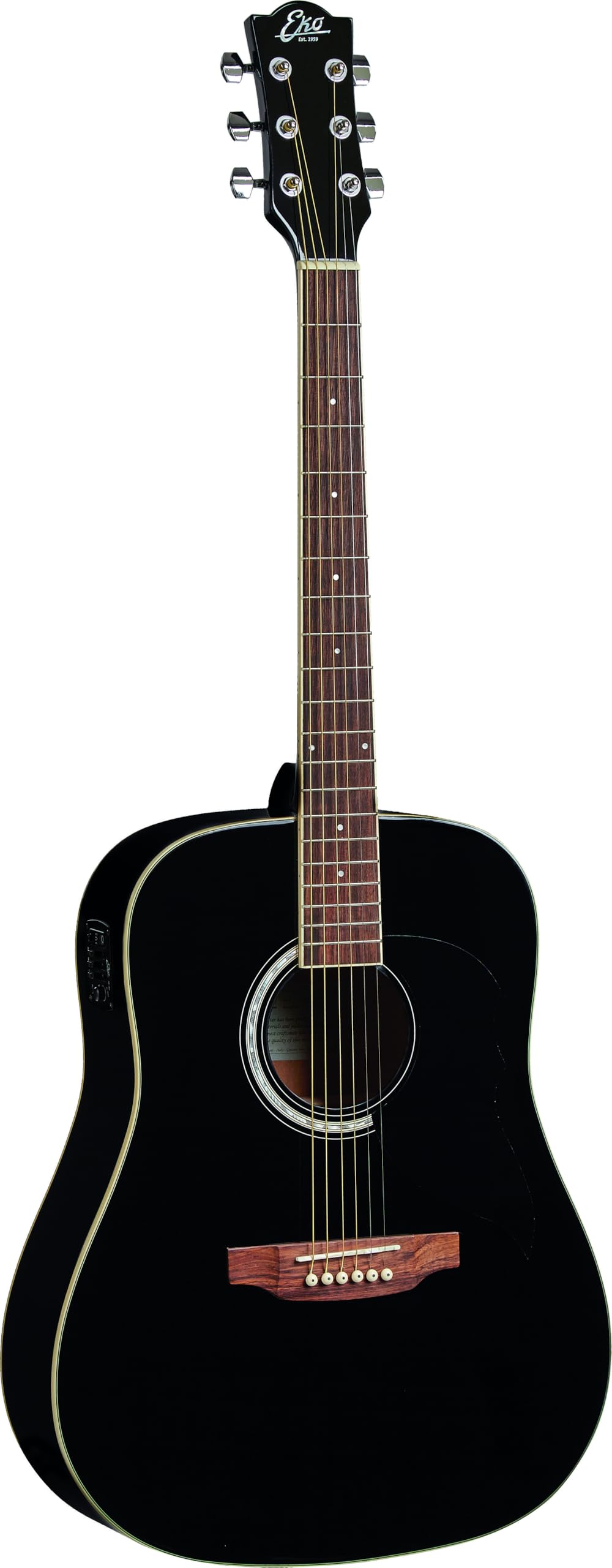 EKO GUITARS - RANGER 6 EQ BLACK, Guitare Acoustique avec Égaliseur, Table en Épicéa, Éclisses et Fond en Tilleul, Touche en Roupanà Sud-Américain, Couleur Noir