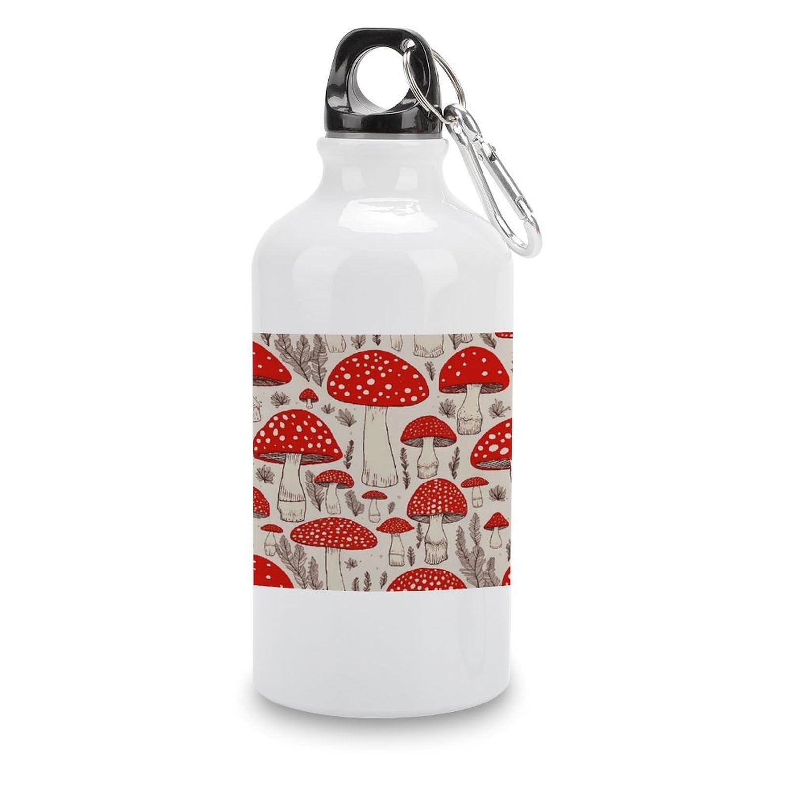 VstaDank Red White Mushroom Water Bottles Aluminum Sports Water Bottle with Lid&Hook Buckle Fashion Vacuum Insulated Water Bottles Hydration Flask Leak Proof Tumbler Keep Cold&Hot