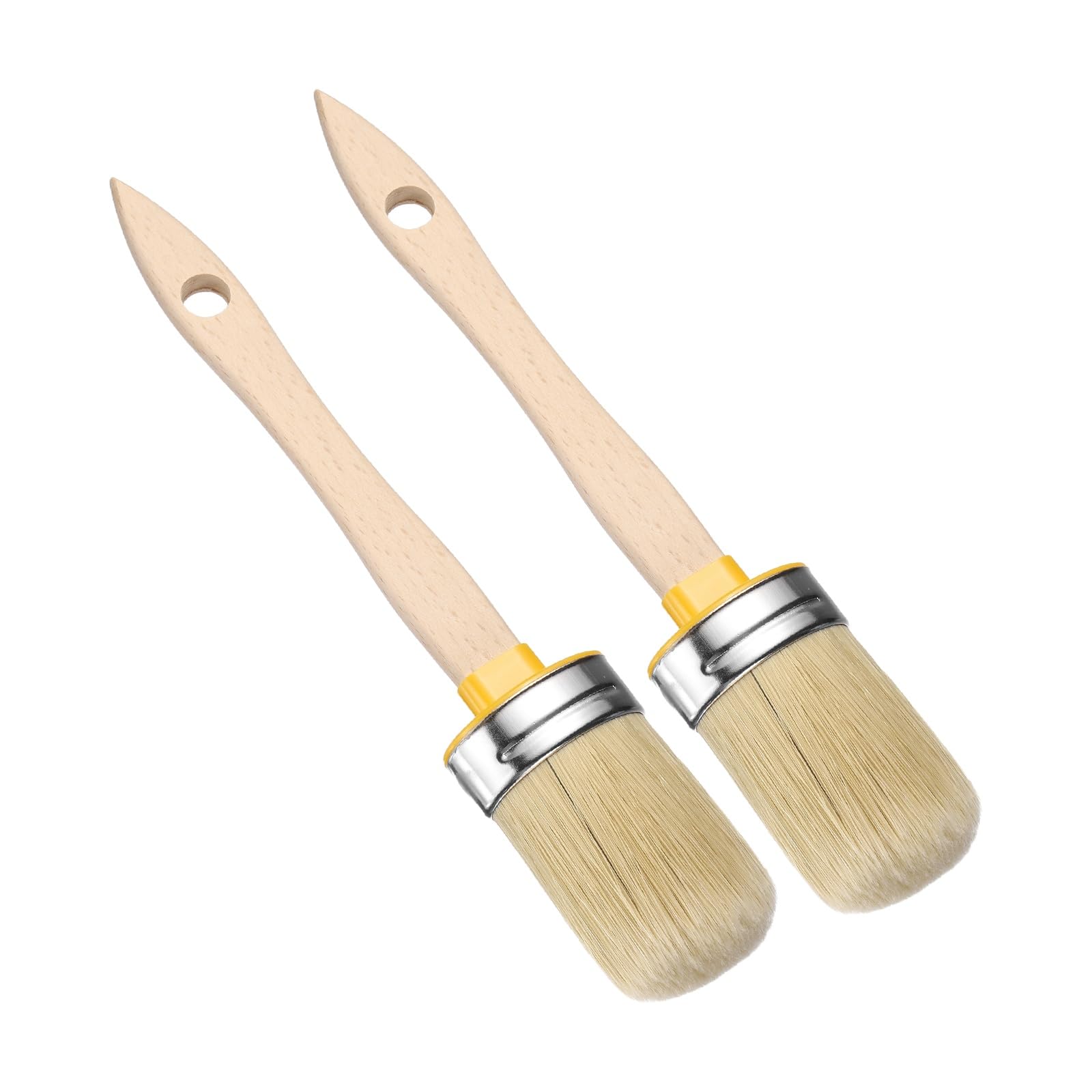 sourcing map 2 Pcs Wax Paint Brushes, 2 x 1.6 Inch Chalk Stencil Brush, Oval PET Fiber Bristle with Wood Handle, Painting Tool for Furniture DIY Home Decor Art Crafts, Yellow