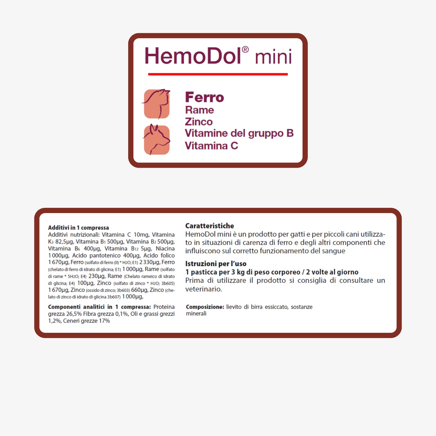 Pets Dolfos Hemodol 60 Mini comprimés - Support complémentaire pour chien et chat pour anémie - Formule avancée contre la carence en fer - Contient du fer, du cuivre zinc et des vitamines