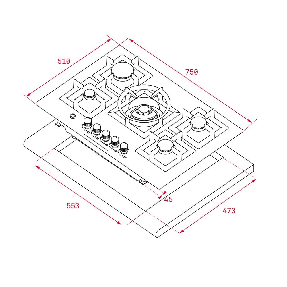 TEKA Placa de Gas 75 cm, 5 Fuegos, Quemador Doble Anillo, Mandos Frontales Metalizados, Autoencendido, Seguridad Termopar, Modelo EFX 70.1 5G AI AL DR CI