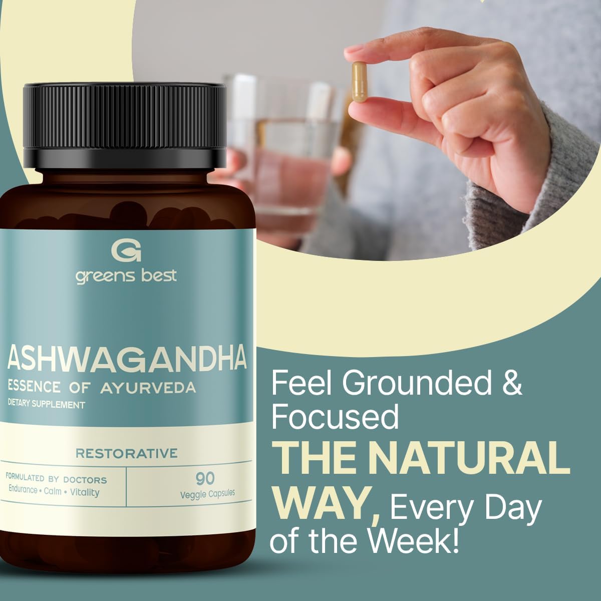 GREEN'S BEST Ashwagandha Capsules – Stress & Mood Support, Energy & Relaxation – Organic Adaptogen Supplement for Calm & Focus – 90 Vegan Capsules