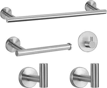 NearMoon Bathroom Hardware Set SUS 304 Thicken Stainless Steel-Towel Bar Set Include 16" Towel Rod, Toilet Paper Holder, Multifunctional Hooks Bathroom Accessories Brushed Nickel, 5 Pcs
