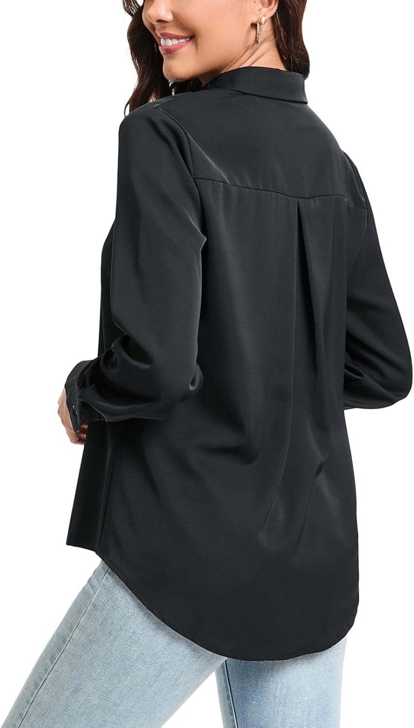 jonivey Womens Stretch Button Down Shirt Long Sleeve Wrinkle-Free Lightweight Smooth Loose Casual Office Work Shirts - Image 5