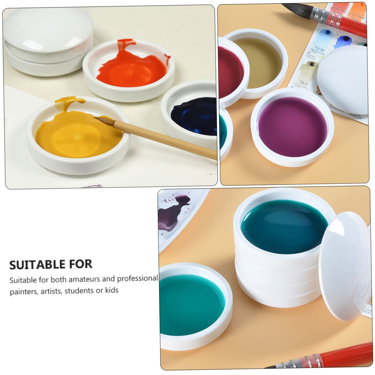 Gatuida Assiette Ceramique A Peindre Couvercle, Soucoupe à Encre en Céramique à 5 Couches, Facile à Nettoyer pour Mélange de Couleurs et Aquarelle