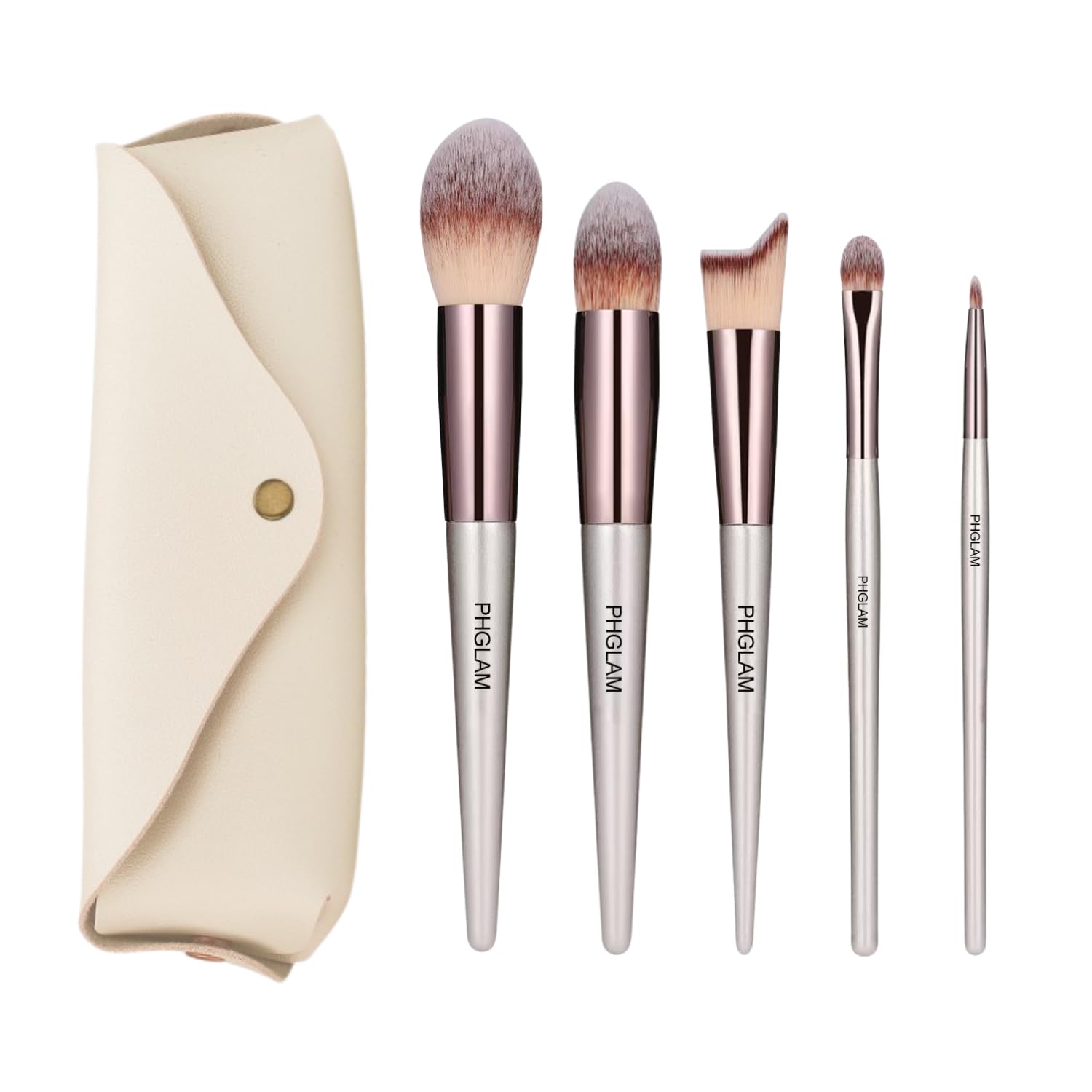 PHGLAM 5 Pcs Champagne Gold Face Brush Set
