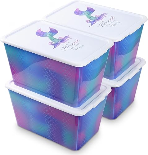 Contenedores organizadores de almacenamiento con tapas, 4 unidades, cajas de contenedores resistentes de 58 cuartos de galón, contenedores de