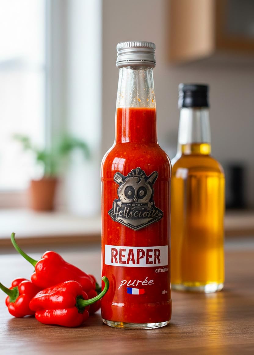 Purée de piment Carolina Reaper piment le plus fort du monde Hellicious fabriquée en France - sauce extrême