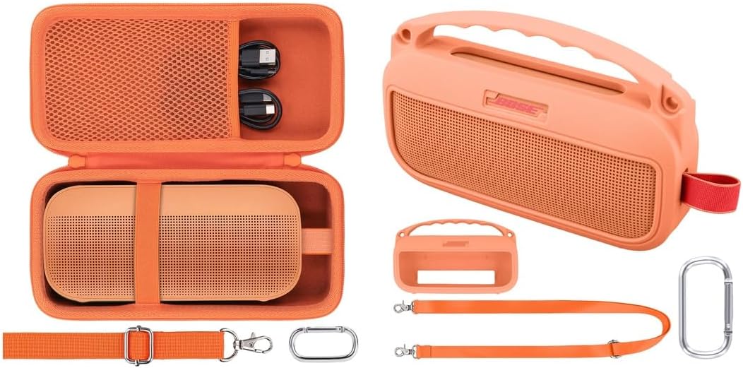 co2CREA Hard Travel Case & Soft Silicone Case Bundle for Bose New SoundLink Flex 2nd Gen Bluetooth Portable Speaker (Orange)