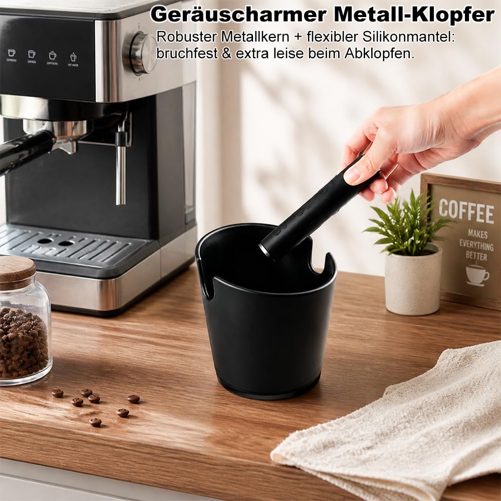 Abklopfbehälter für Siebträger, Espresso Kaffeesatz Abschlagbehälter mit Abnehmbarer Knock Bar und Bürste, Knock Box Espresso für ABS, Rutschfeste Gummibasis, Siebträger zubehör