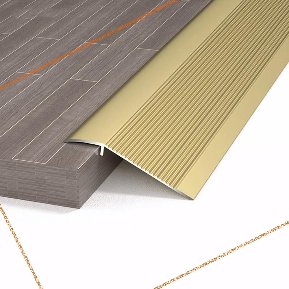 Threshold Ramps for Doorways, Aluminum Floor Transition Strip 35.4in Flooring Transitions, Threshold Reducer Strips for Wood Floors/Tile/Wheelchair(Gold)