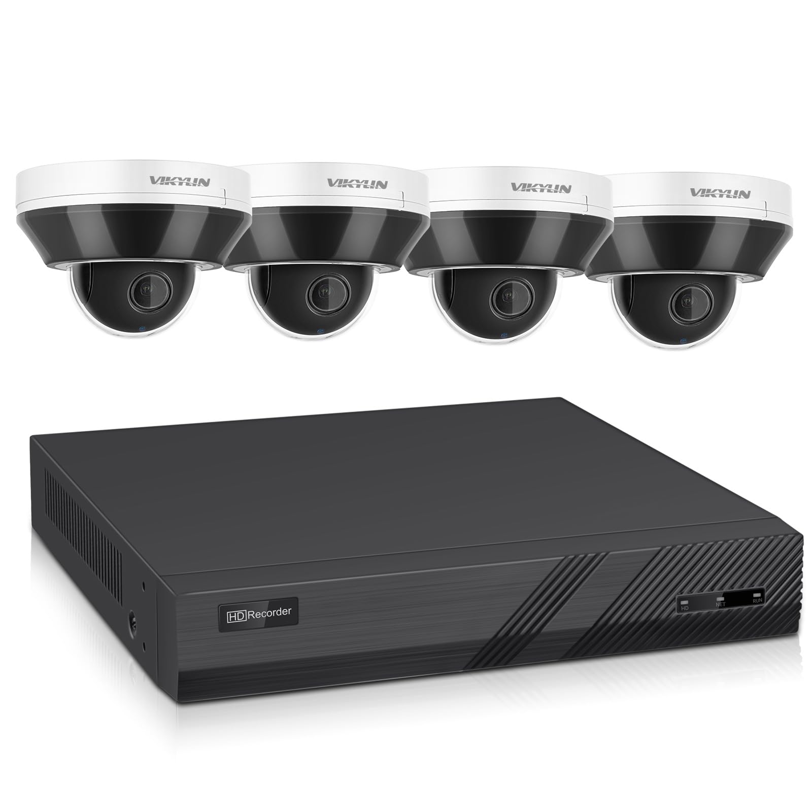 VIKYLIN 8 Channel Security Camera System, Full Function 4 x 6MP PoE IP PTZ Camera Outdoor with Pan/Tilt 3X Optical Zoom,2.8-8mm Motorized Lens,98ft IR Night Vision,Built-in Mic,Human/Vehicle Detection