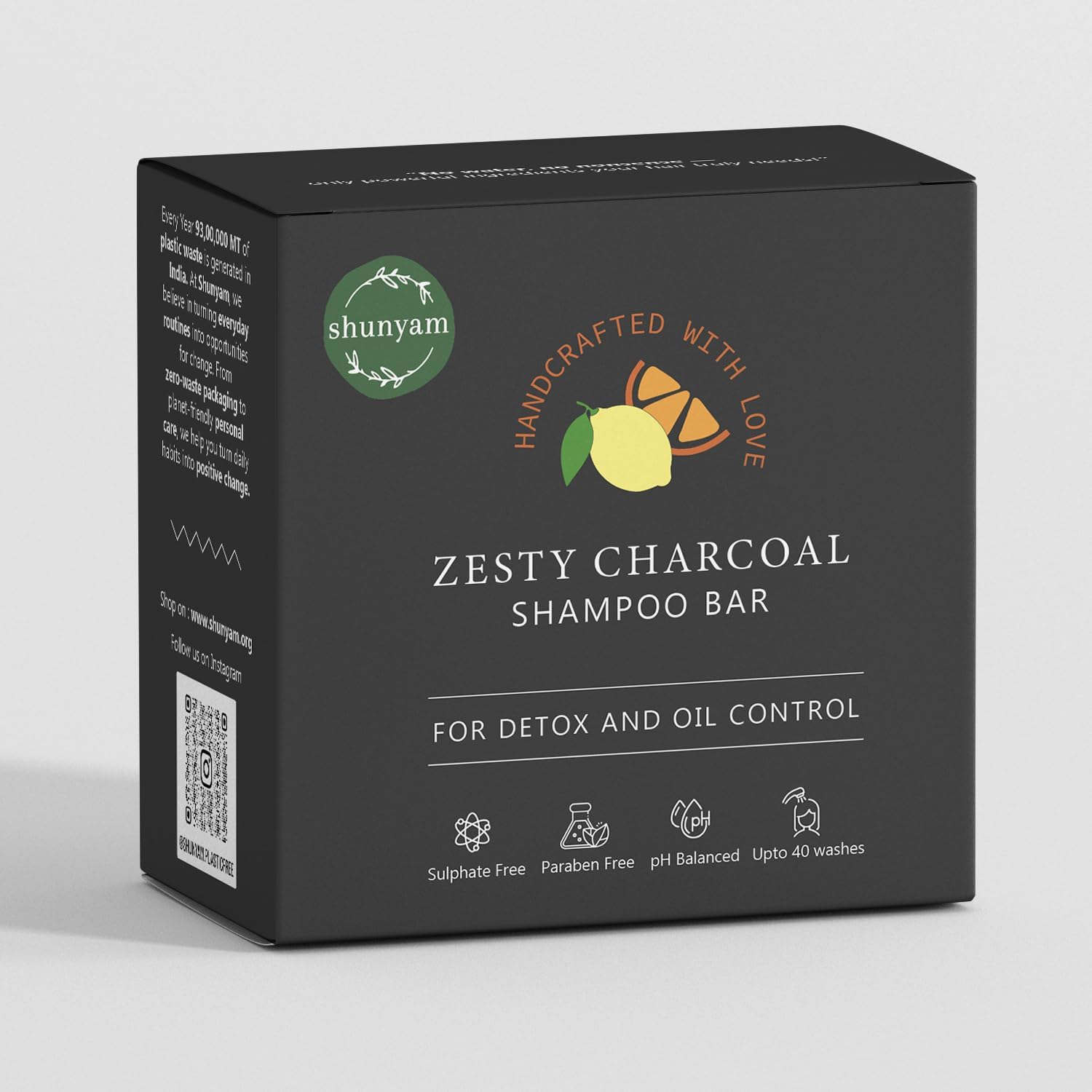 Shunyam Zesty Charcoal Shampoo Bar | Activated Charcoal, Orange & Lime Essential Oils | Deep Cleansing, Refreshing & Nourishing | Sulphate & Paraben Free | Cruelty Free & Handcrafted | 70g-image-36