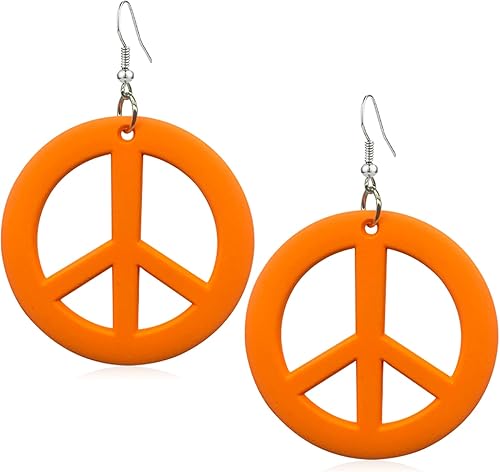 QUPENGXU Pendientes de gancho con símbolo de signo de amor redondo retro de los años 70 y 80, aretes acrílicos de neón para mujer