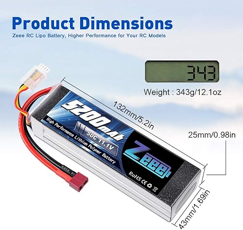 Miniatura 4 de Zeee 3S Lipo Battery 5200mAh 11.1V 50C Soft Pack Batería T Plug 1 paquete con 2 unidades de 7.4V Lipo Battery 2S 50C 5200mAh Estuche rígido T