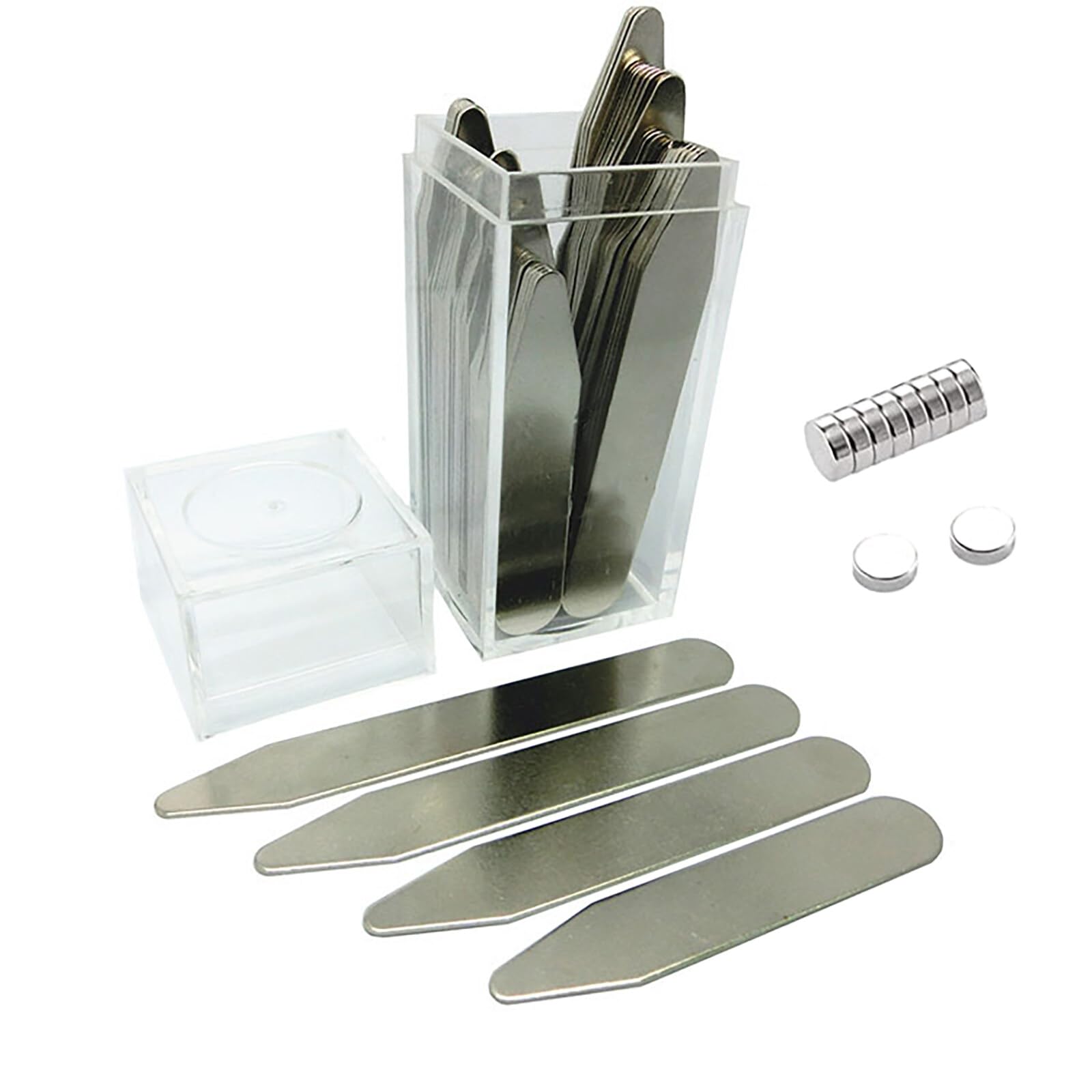 40 piezas de collar de metal para camisa de acero inoxidable con caja de almacenamiento y 10 imanes, para la mayoría de camisas de negocios para hombre (4 tamaños)