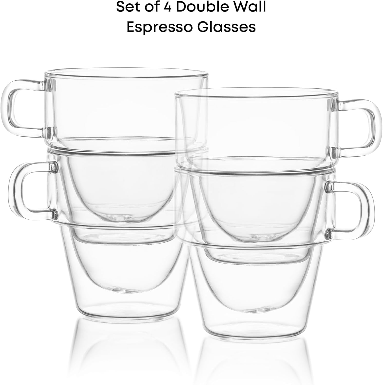 JoyJolt Stoiva Double Wall Insulated Espresso Glass Cups – 5 oz. (150 ml) Shot Cup with Handle – Stackable Thermal Clear Glass Cups, Fit for Espresso Machine and Coffee Maker – Set of 4 - Image 3