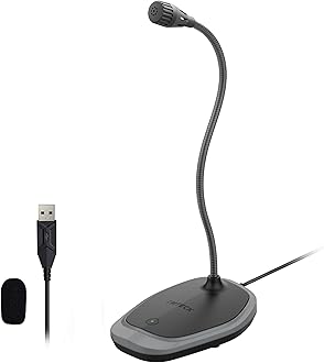 USB Microphone, Plug & Play Microphone for PC, Desktop Omnidirectional Condenser Laptop Mic, Mute Button with LED Indicator, Compatible with Windows/Mac, Ideal for YouTube Videos, Skype, Recording