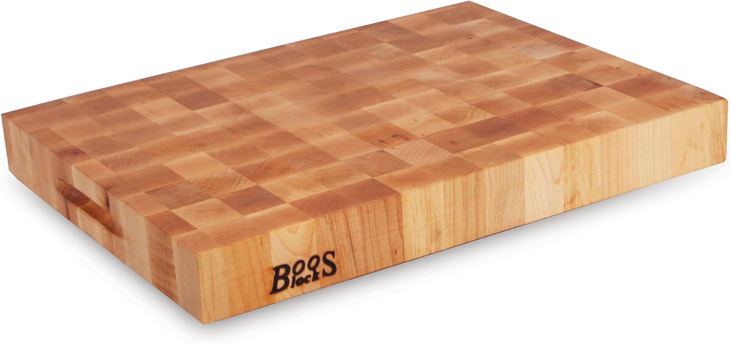 John Boos Large Maple Wood Cutting Board for Kitchen 20 x 15 Inches, 2.25 Inches Thick Reversible End Grain Charcuterie Boos Block with Finger Grips