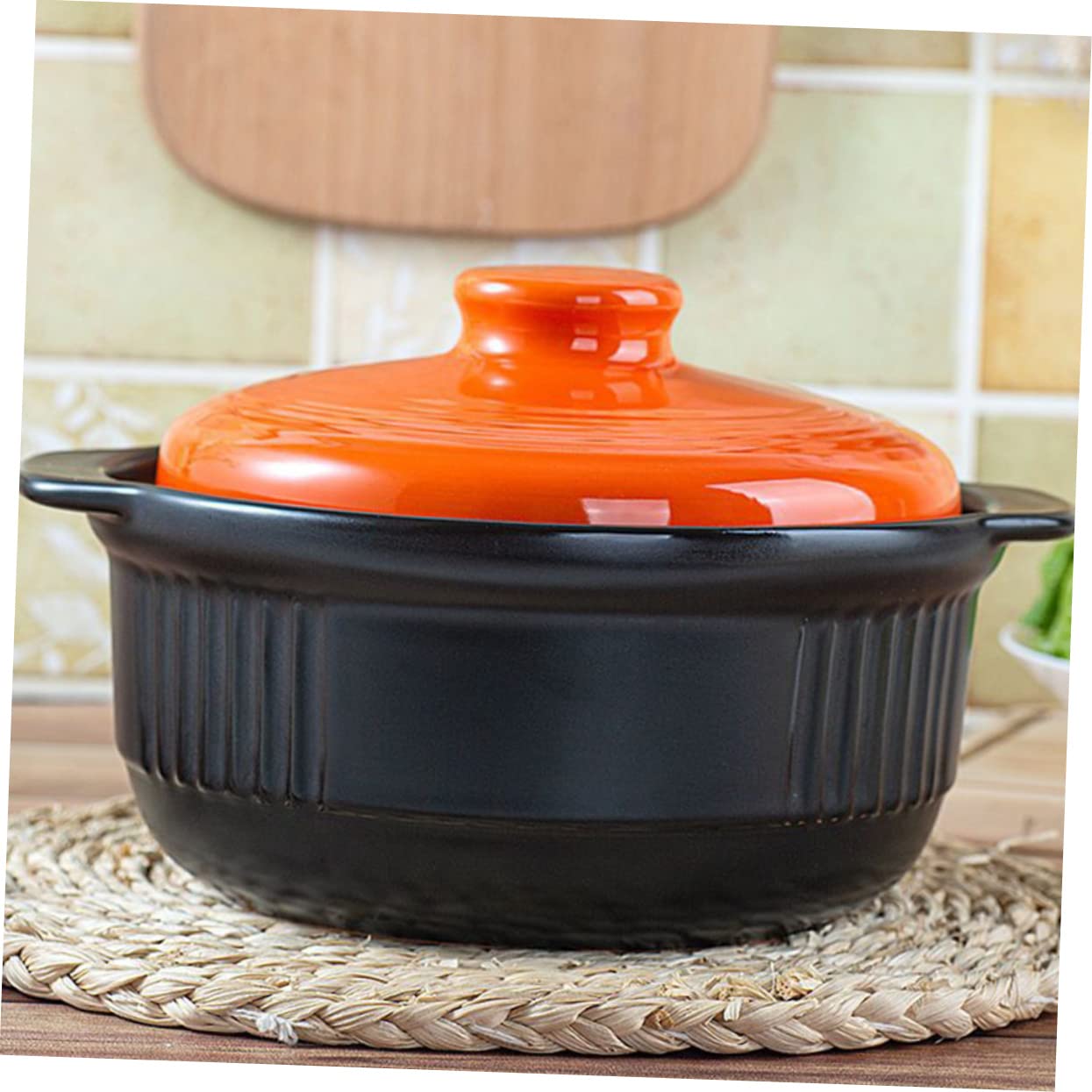 ULTECHNOVO Keramiktopf für Auflauf und Kochtopf aus Keramik 2355ml Hitzebeständig mit Wärmeleitung für Suppe und Nudeln Farbe Orange Geeignet für Zuhause und Restaurant