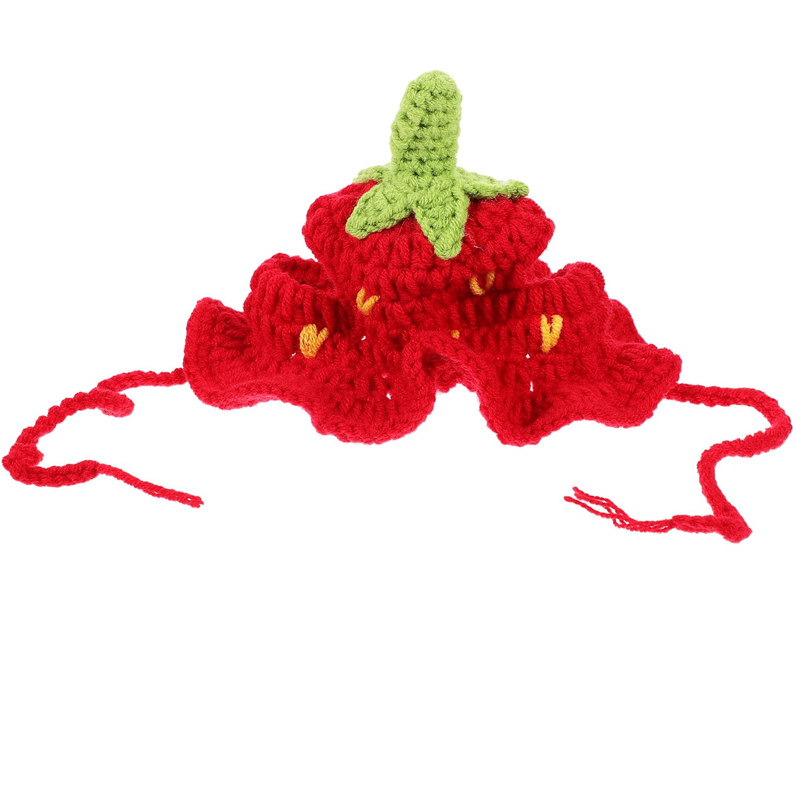 PartyKindom Handmade Crochet Strawberry Hat for Dogs and Cats - Adjustable Pet Costume for Birthdays and Holiday Parties - Cute Photo Prop Fun Dress Up Accessory in Red