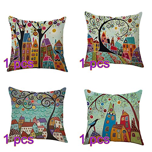 bigboba estilo vintage pintado al óleo fundas cojines sofá árboles y flores 3d diseño de lino de algodón sofá cama Home Bed Decor 45u00a0* 45u00a0cm