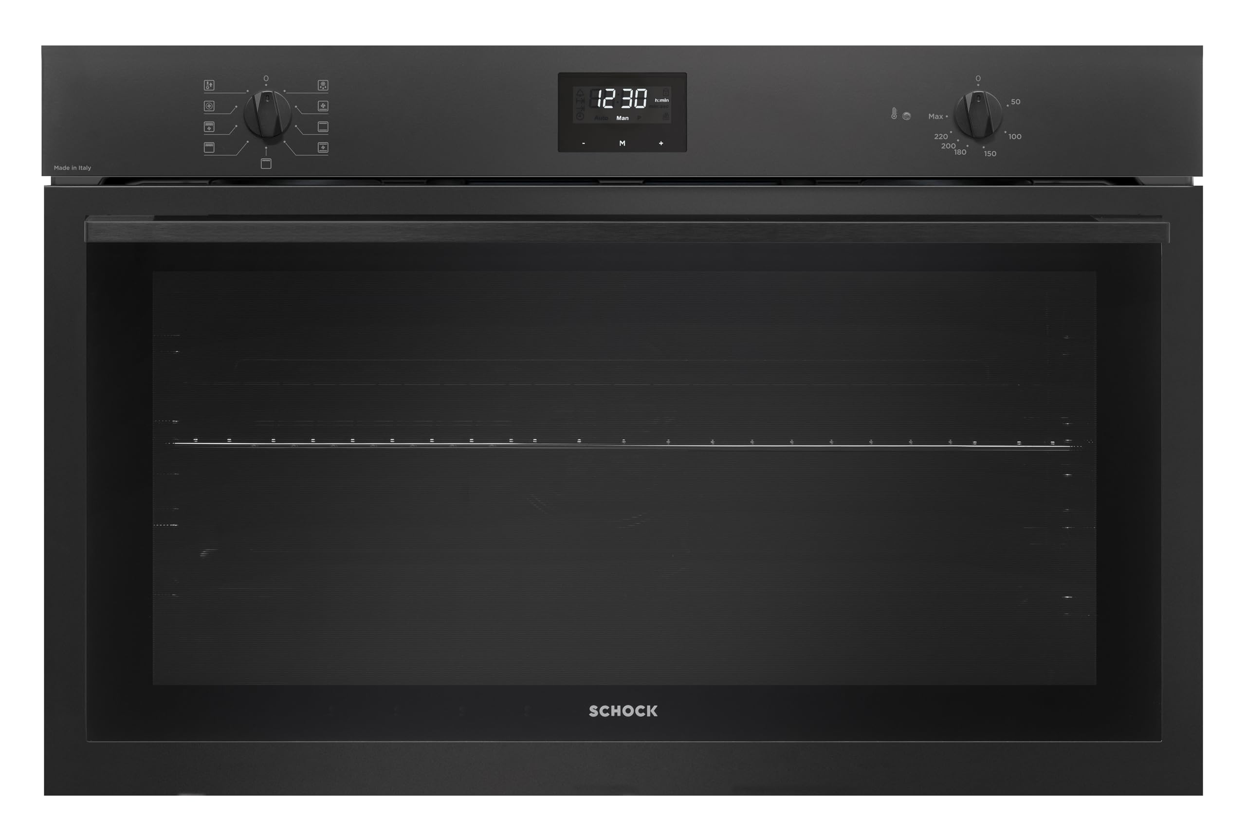 SCHOCK|Forno PRIMUS SFP997BK Multifunzione, Classe A, Cavità XXL Capacità 114 L, Programmatore Touch Di Inizio e Fine Cottura, Termoventilato, 2 Griglia + 1 Leccarda, 897x543x595mm, Nero Opaco