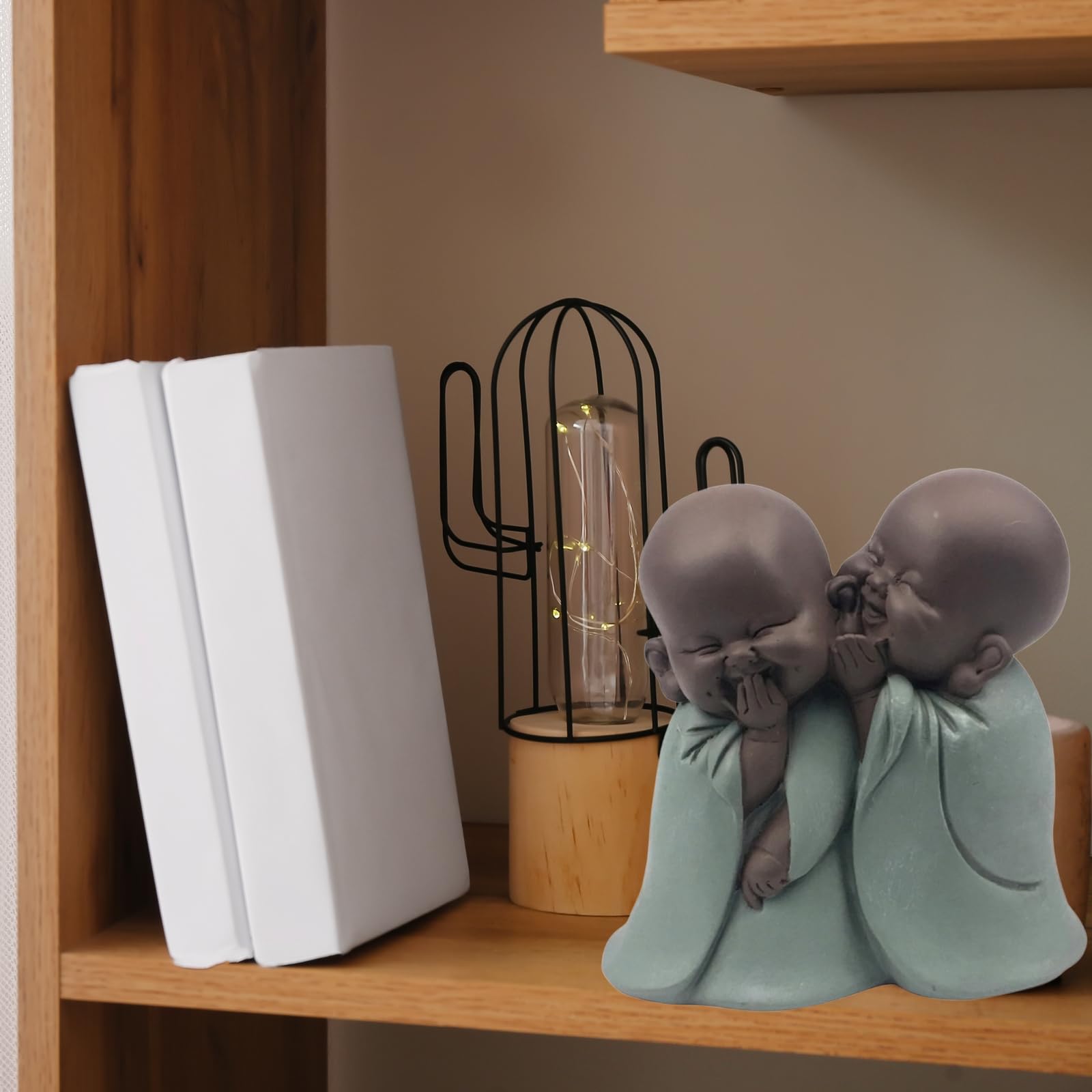 Statuetka Bonze - Uchwyt szczęścia - Dekoracja Zen i Feng Shui - aby stworzyć relaksującą i duchową atmosferę - Pomysł na prezent - wysokość: 12 cm - zielony i brązowy - Zen'Light