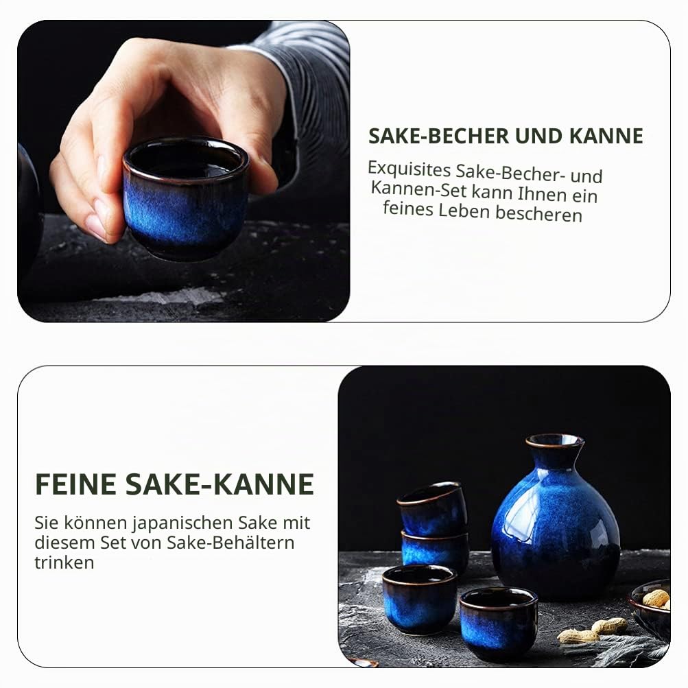 Lurrose Japanisches Keramik Sake Set Mit 1 Tokkuri Flasche Und 4 Ochoko Tassen Für Heißen Und Kalten Sake Traditionelles Retro Design Für Zuhause Und Restaurant