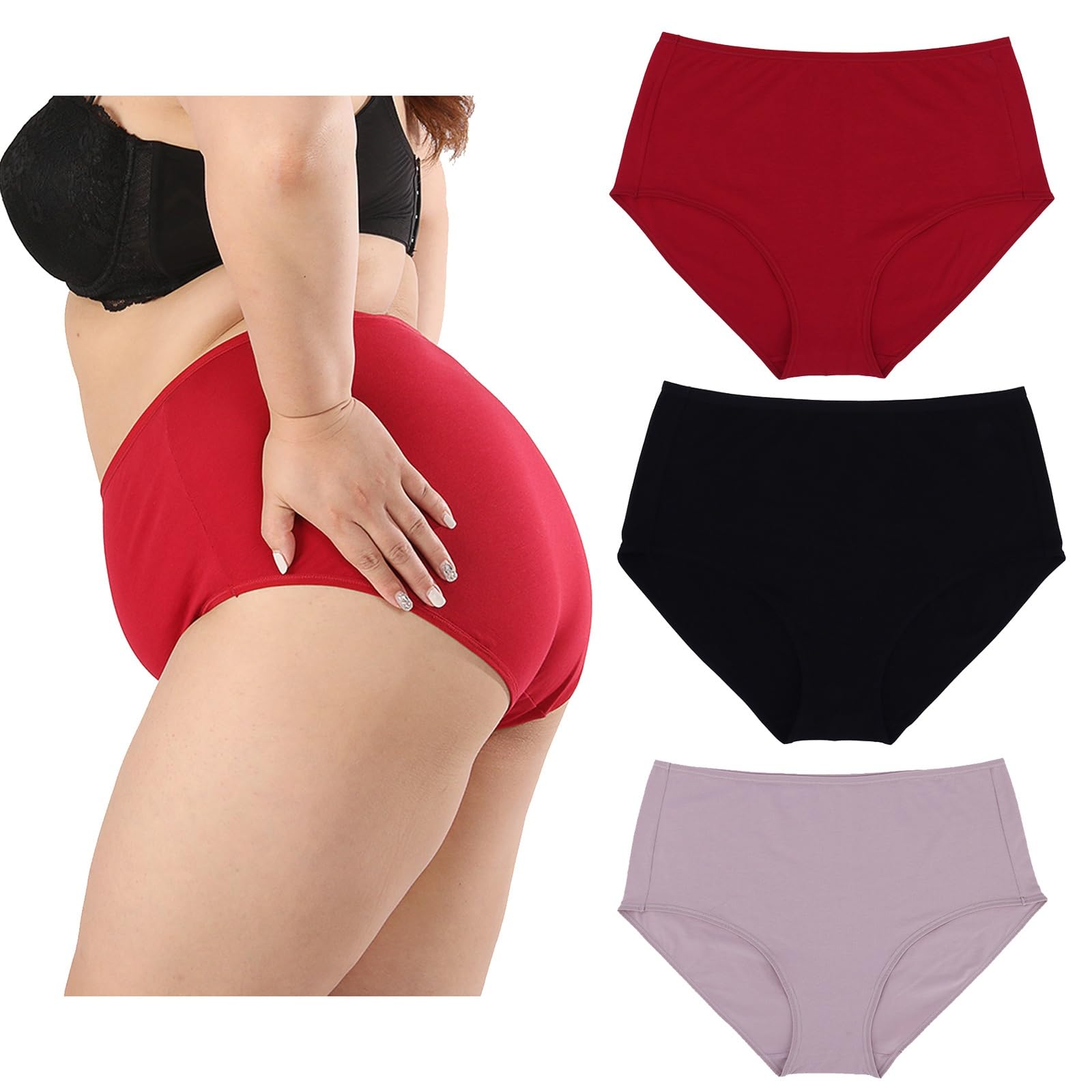 Pack Womens Highly Elasticity Underpants Plus Size Underwear Soft Seamless Briefs Solid Panties Stretch Bikini