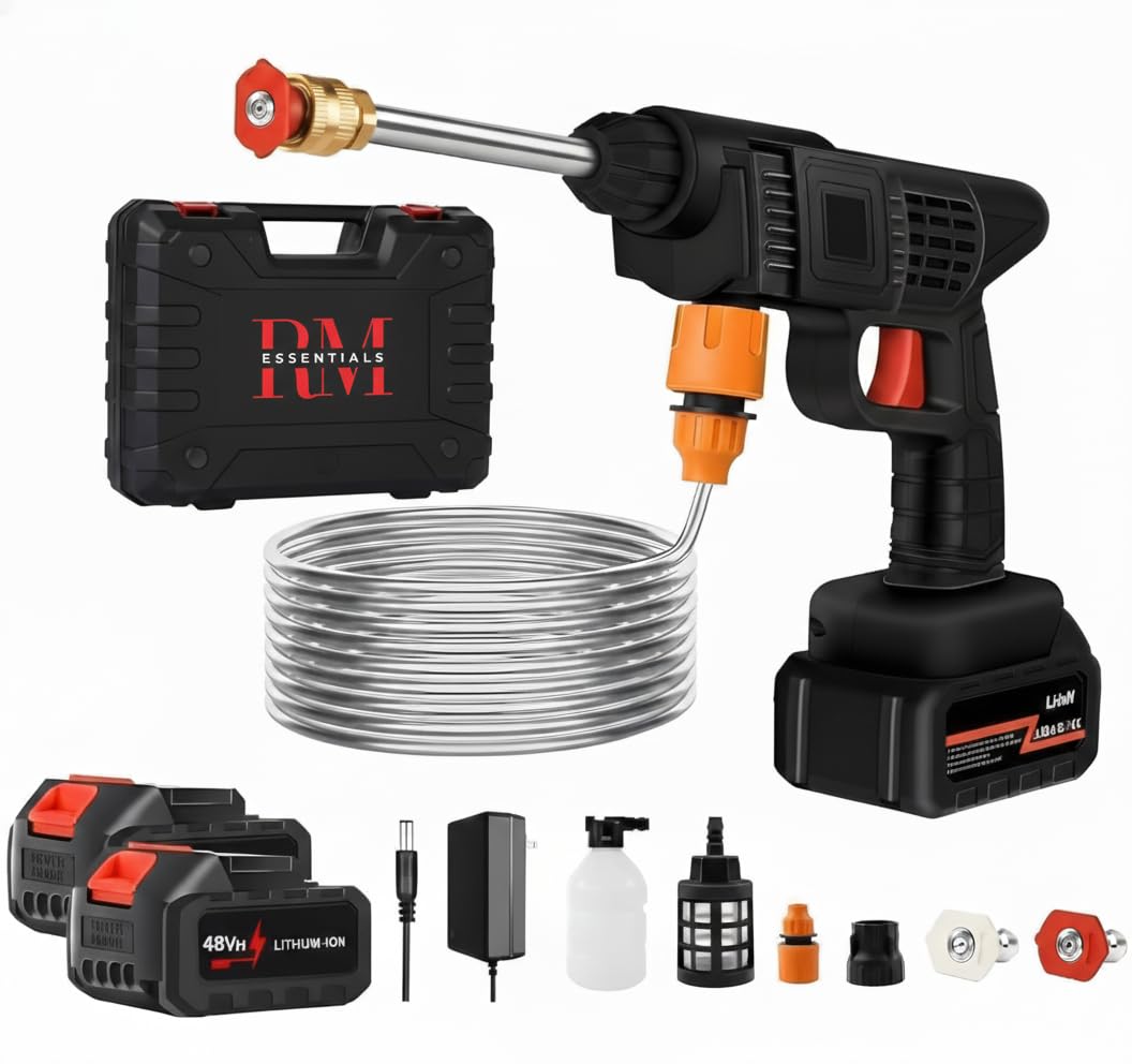 Car Washer High Pressure Gun | Cordless Portable Wireless Pressure Washer Gun | 48V 12000mAh High Pressure Water Gun for Solar Panel, Car and Bike Wash Adjustable Nozzle 5M Pipe